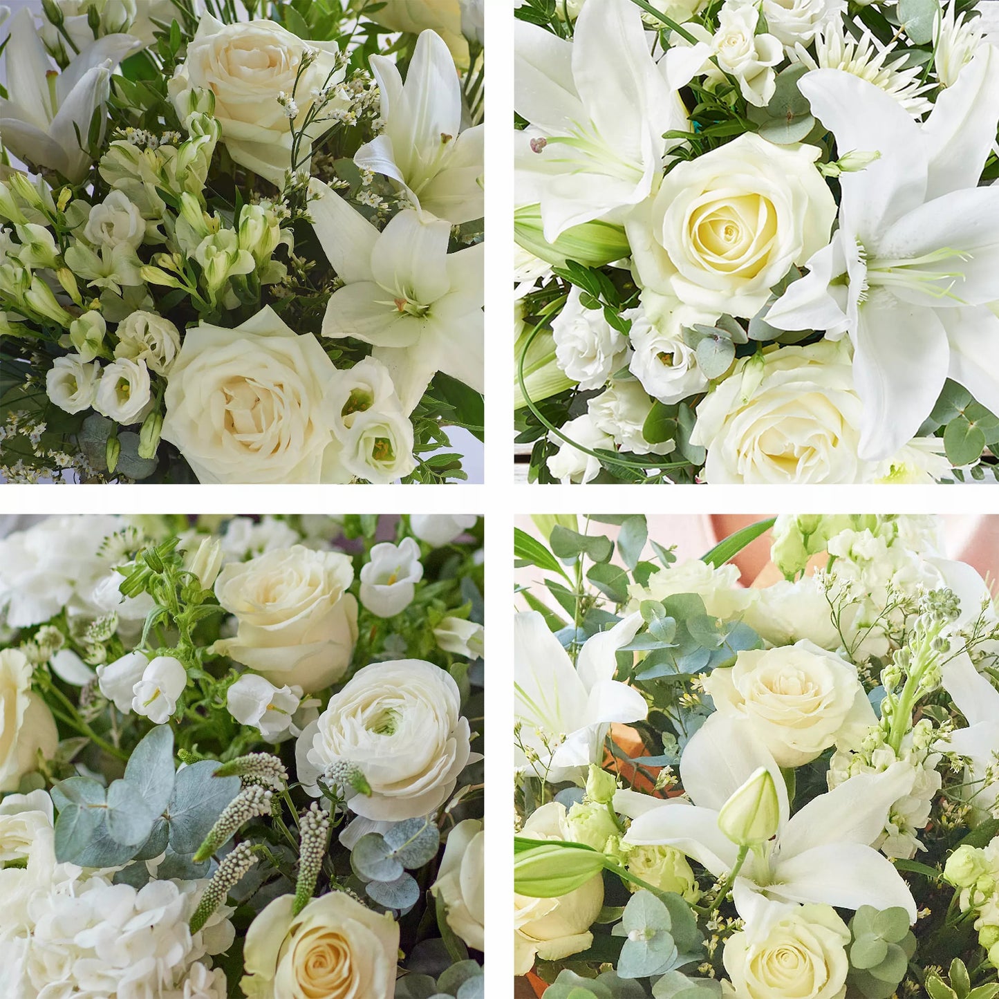 Ethereal Beauty: White Lilies, Roses, and Eucalyptus Bouquet