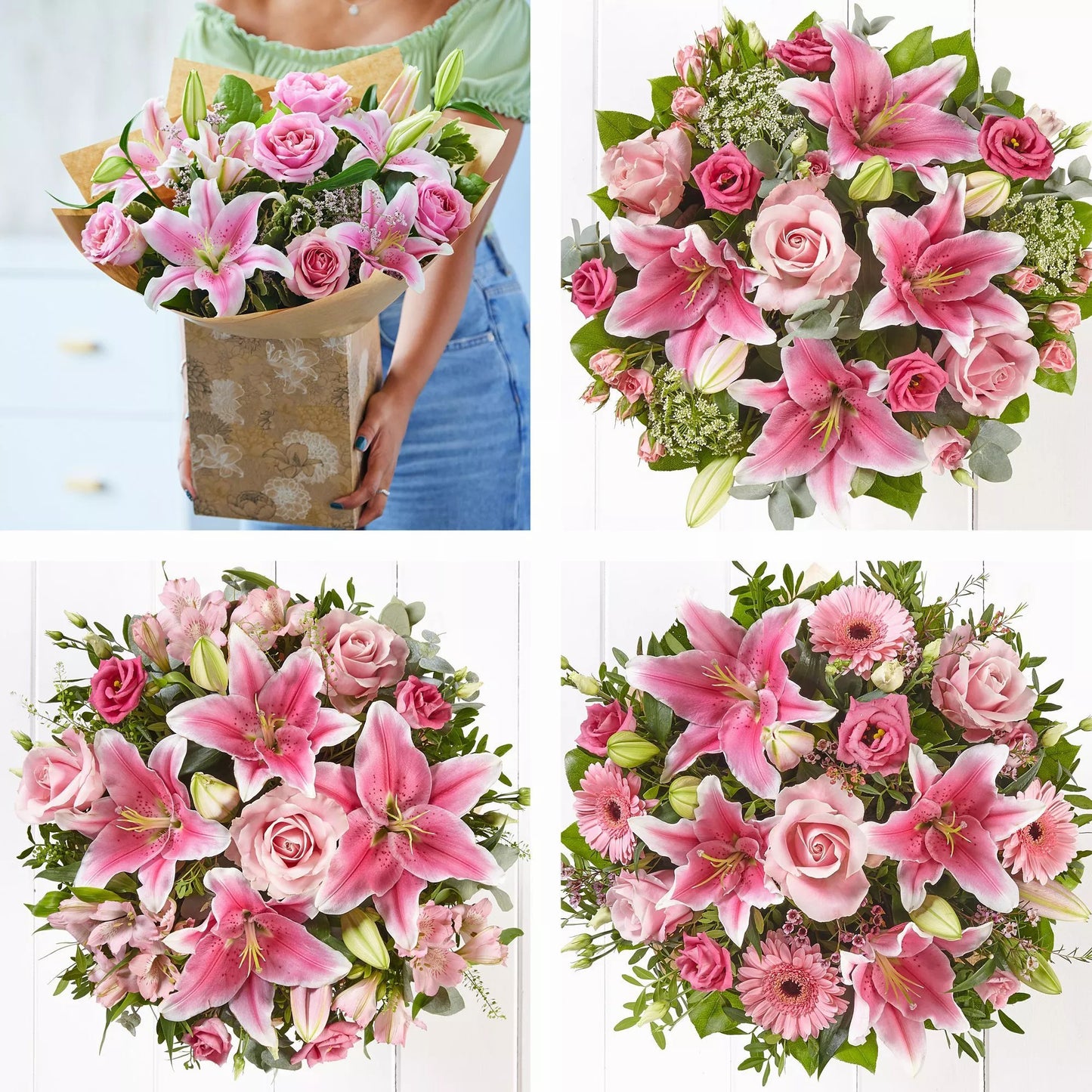 Blush Harmony: Pink Lilies, Roses, and Eucalyptus Bouquet
