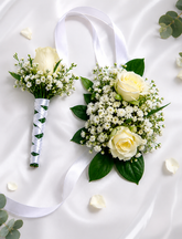 Ivory Elegance Couple Corsage & Boutonniere Set