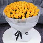 This bouquet consists of 100 stems Yellow Roses When your flowers arrive in closed bud form, it’s okay. They just need a trim and some water, and they’ll begin to bloom beautifully in no time!