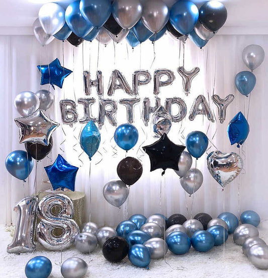 Blue, Silver and Black birthday arrangement