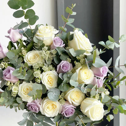 A Lovely Bouquet With Lavender-Pink & White Roses