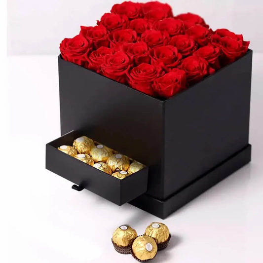 20-25 Red Roses<br data-mce-fragment="1">Arranged in a Black Square Box n Ancient Greek mythology, Aphrodite, The Goddess of Love, is said to have created the rose which arose from her tears and the blood of her lover
