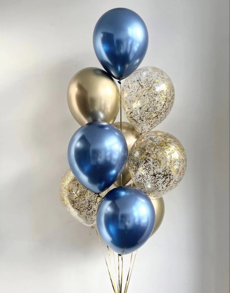 Cobalt Blue and Gold Balloon Bouquet