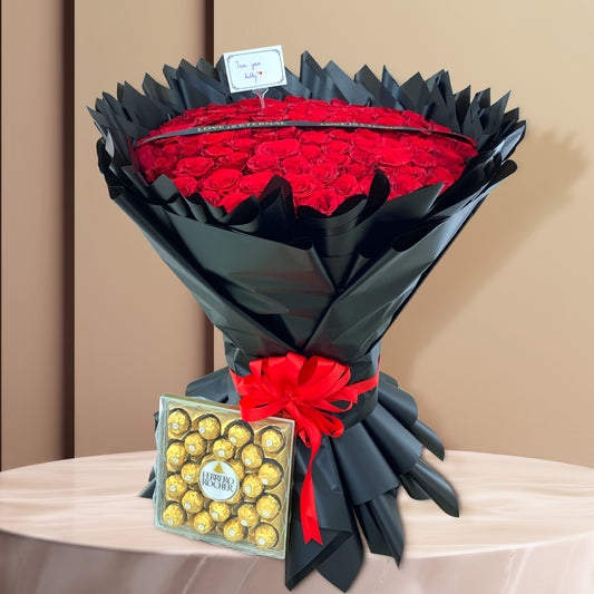 Romance of Red Rose with Ferrero Rocher Chocolate