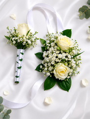 Ivory Elegance Couple Corsage & Boutonniere Set