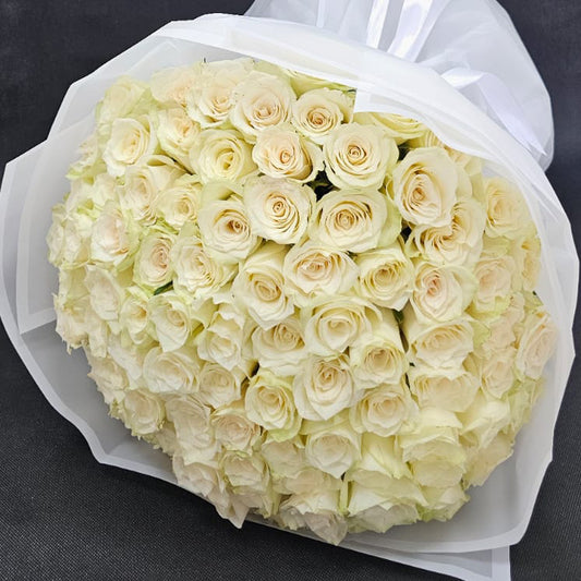 Devoted Love Pure 99 White Roses | with Pure White Wrapping Paper