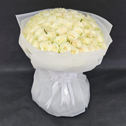 Devoted Love Pure 99 White Roses | with Pure White Wrapping Paper