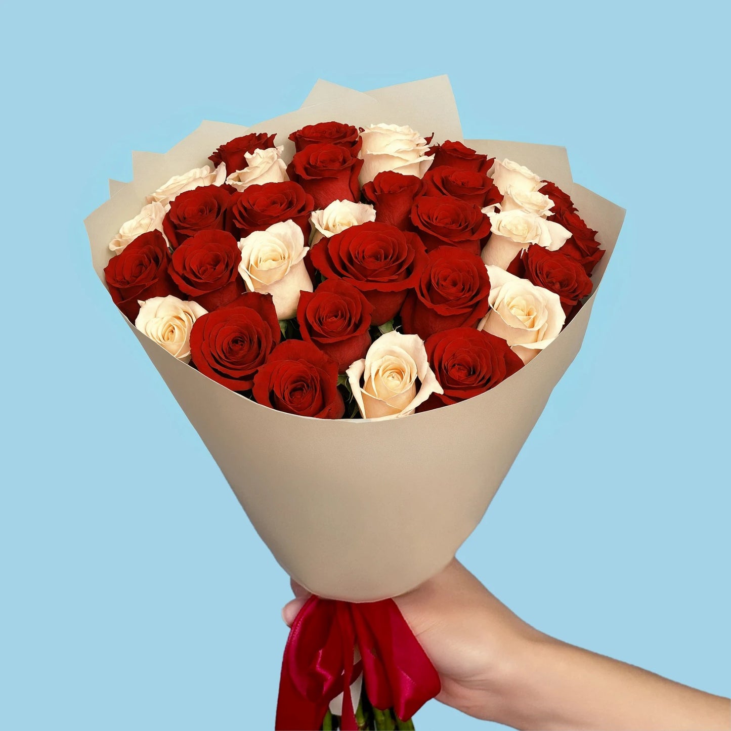 Elegant Fusion: 33 White and Red Roses