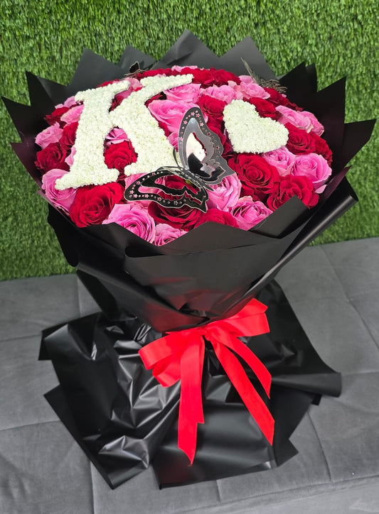 Luxury Rose Bouquet with Personalized Letter & Heart Design