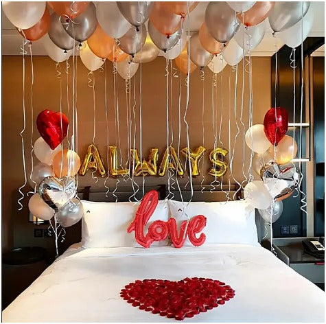 Romantic Bedroom Decoration – Balloons, Rose Petals & Love Setup (Anniversary, Birthday, Surprise)