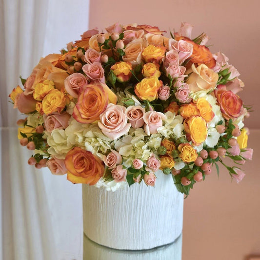 Immerse yourself in a symphony of colors and scents with our Mixed Flowers Basket. Overflowing with a diverse selection of blossoms, each arrangement is carefully curated to bring joy and beauty to any occasion. Whether as a thoughtful gift or a stunning centerpiece, this basket promises to enchant with its vibrant diversity and natural charm.