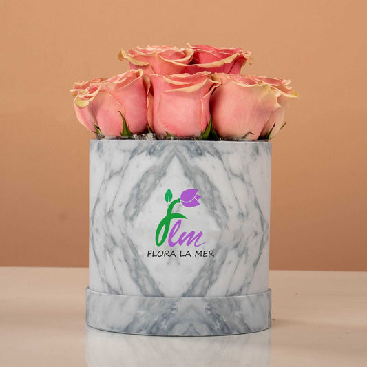 Pink Rose In Marble Box