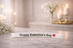 Happy Valentine’s Day ribbon for flower bouquet with romantic candle background – luxury flower delivery in Dubai