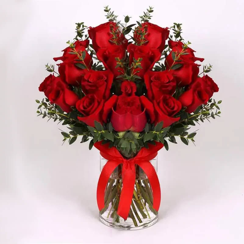 With Love 21 Red Roses in Vase